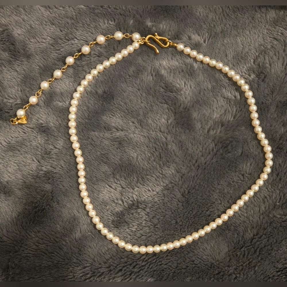 Vintage LC Faux Pearl Goldtone Choker Necklace 14" w/ 4" Extension